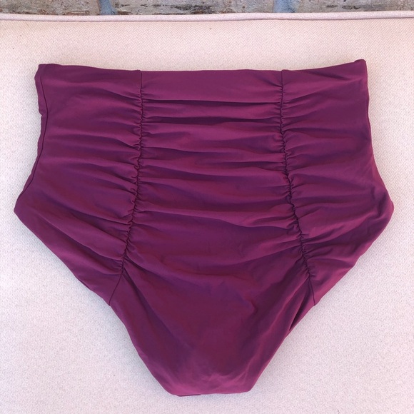 BECCA Ruched Vintage Cut High Waist Bikini Bottom Purple Burgundy Size LG - Picture 6 of 11